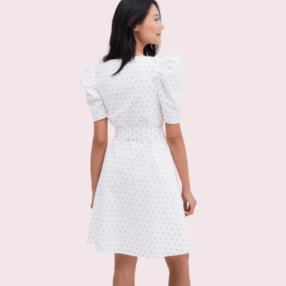 Kate Spade BNWT Dot Cotton mini dress NO BELT short sleeve White Pink Polka - Picture 4 of 15